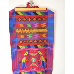 Guatemalan Multicolored Ruby Quetzal Handwoven Bird Motifs Table  Runner